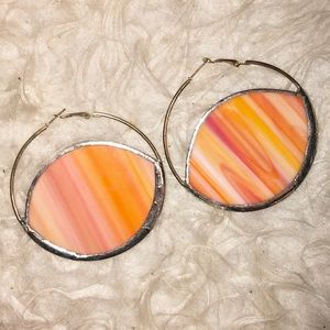 🍊Orange Stained Glass hoop earrings🍊